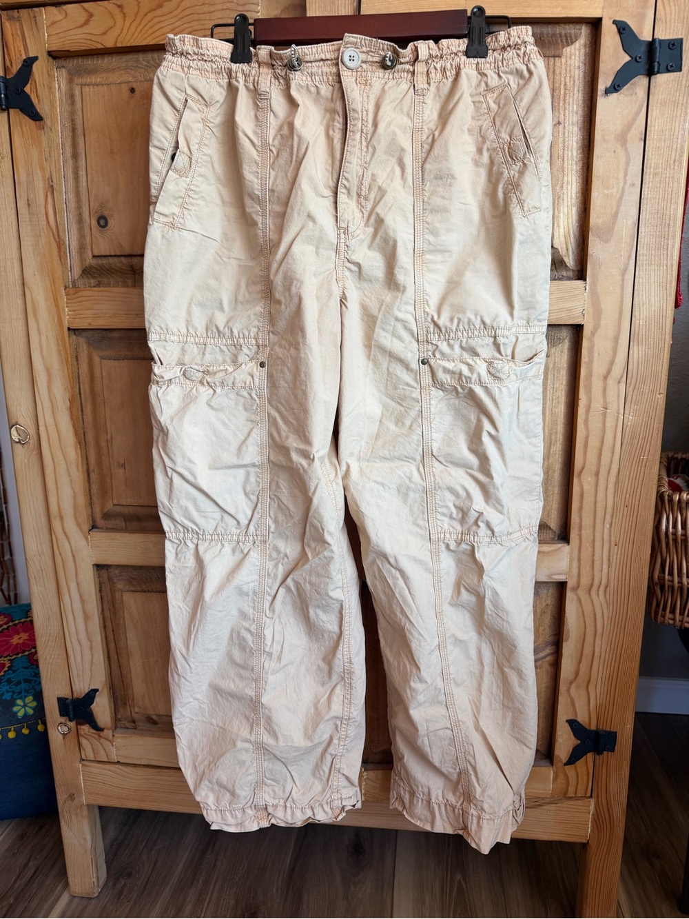 Pilcro Light Beige Cargo Pants with Elastic Waist & Ankles